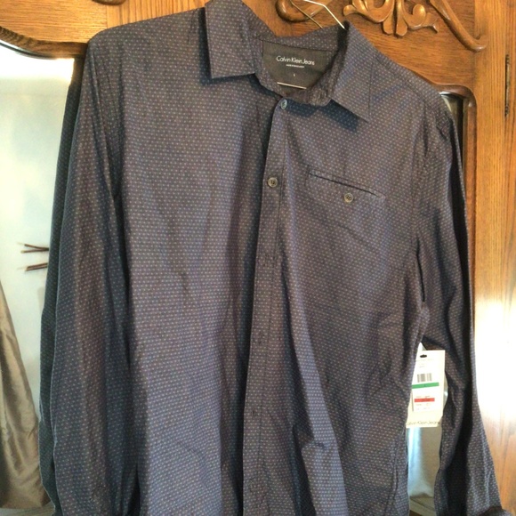 Calvin Klein Other - Mens Calvin Klein L/S Dress Shirt in Graphite print sz large NWT
